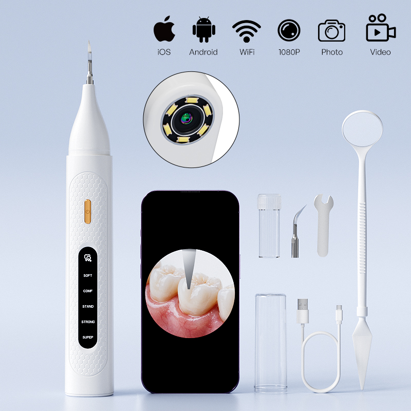 Teeth Whitening Video - เครื่องทำความสะอาดฟันด้วยคลื่นเสียงอัลตราโซนิกแบบมองเห็นได้ พร้อมกล้องและระบบขจัดคราบหินปูน 5 โหมดความถี่สูง 6 หลอด