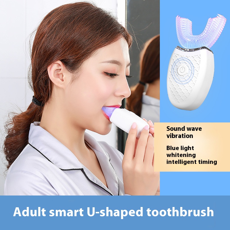 Teeth Whitening Session - แปรงสีฟันไฟฟ้ารูปตัว U สําหรับผู้ใหญ่ - ชุดฟอกสีฟันขนแปรงนุ่ม ดูแลช่องปากพร้อมไทม์อัตโนมัติ