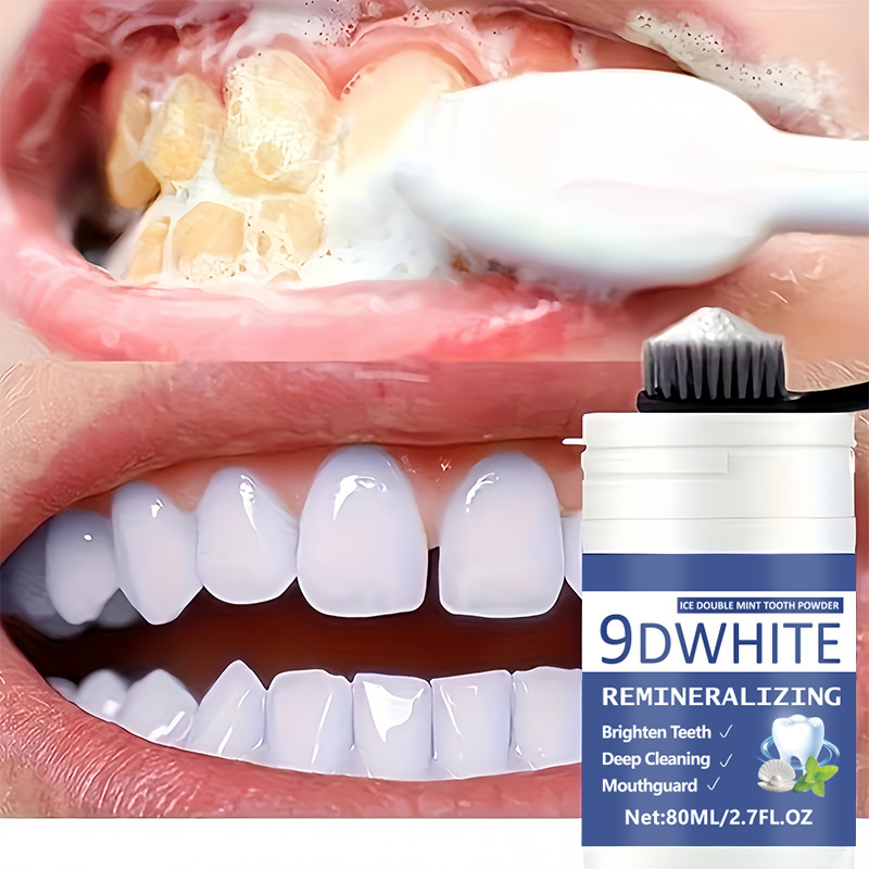Teeth Whitening Usa - ผงฟอกสีฟัน 9D สีม่วง 80 มล. ผงทำความสะอาดฟันอย่างล้ำลึก,