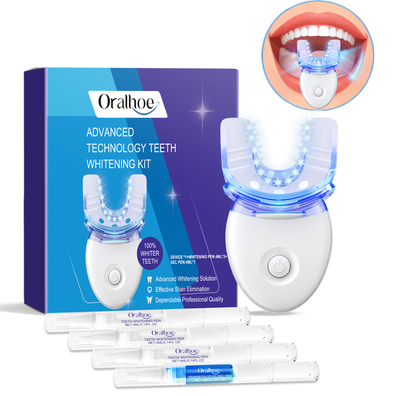 Teeth Whitening Session - ชุดอุปกรณ์ฟอกสีฟันแบบมืออาชีพด้วยแสง LED พร้อมเจลฟอกสีฟัน 4 เท่า ระบบเร่งการฟอกสีฟันด้วยแสงสีฟ้า