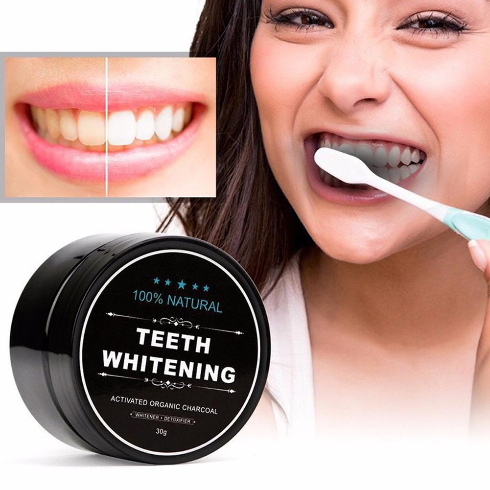 Teeth Whitening Activated Organic Charcoal - ผงถ่านกะทิและถ่านไม้ไผ่สำหรับฟอกฟันขาวสำหรับผู้สูบบุหรี่ ช่วยขจัดคราบและให้ลมหายใจสดชื่น